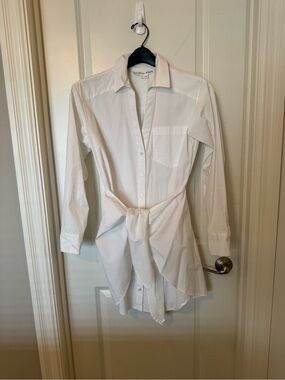 Veronica Beard White Tie-Front Mini Shirt Dress